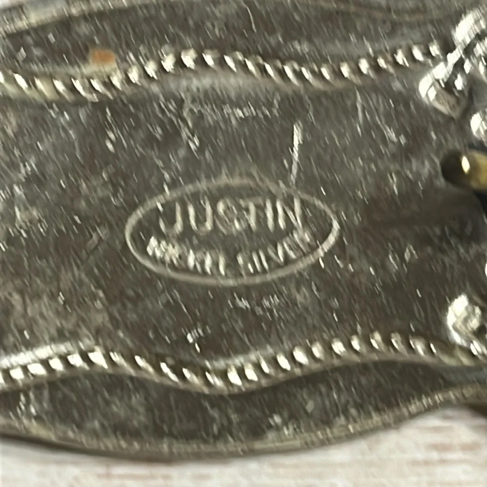 COPY - Antique Silver Justin Nickel Silver Belt Buckle Gold Toned Horse